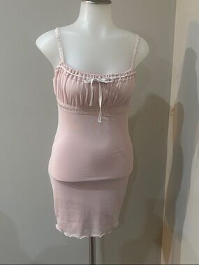 Pink Mesh Mini Dress  Lace-Trim Slip Dress size xs